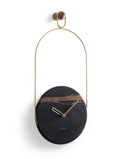 [ESLABON G SAHARA /ESLAG0MS] ESLABON G SAHARA : Horloge Eslabon en métal finition laiton, plateau en marbre Sahara noir