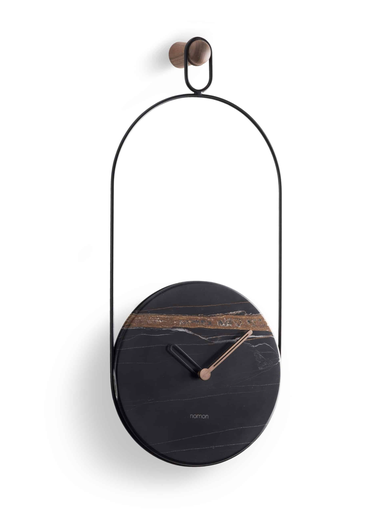 [ESLAB0MS] ESLABON SAHARA : Horloge Eslabon en métal noir et plateau en marbre noir sahara  30 x 68 cm