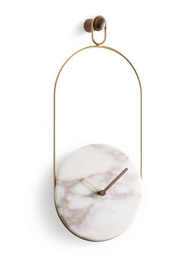 [ESLAB0MC] ESLABON CALACATTA : Horloge Eslabon en métal noir et plateau en marbre calacatta 30 x 68 cm