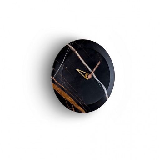 [BARI S SAHARA NOIR/HUGSS] BARI S : Horloge en bois massif teinté noyer et marbre Sahara Noir
