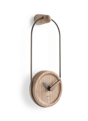 [MICRO ESLABON /MCESLATR] MICRO ESLABON : Horloge Micro Eslabon boîtier en chêne aiguilles en chêne et laiton graphite cercle en laiton graphite 10 x 26,5 cm